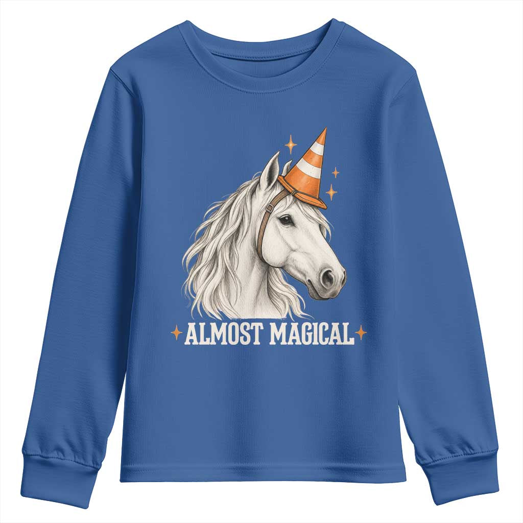 Almost Magical Funny Unicorn Horse Wearing Traffic Cone Youth Sweatshirt