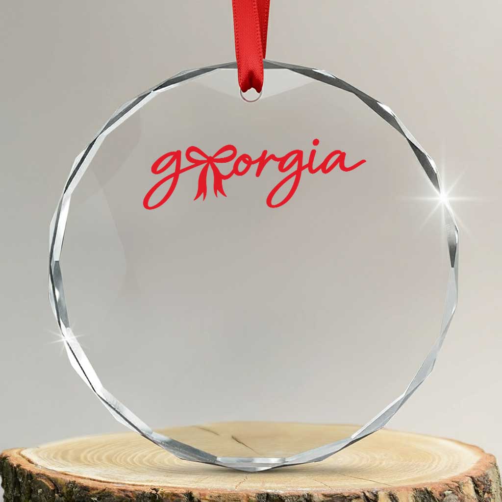 Georgia Coquette Bow Crystal Glass Ornament GA State Funny Game Day Red Ribbon