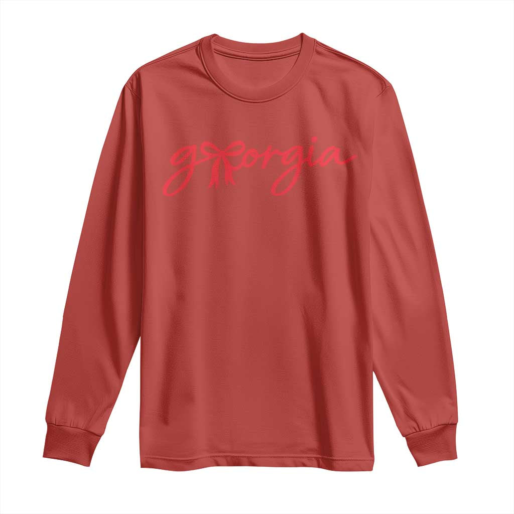 Georgia Coquette Bow Long Sleeve Shirt GA State Funny Game Day Red Ribbon