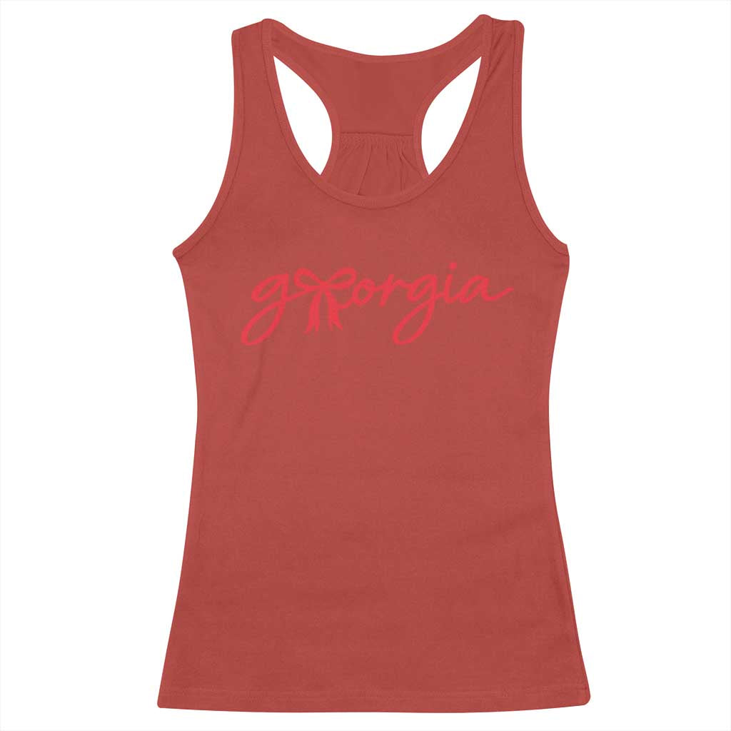 Georgia Coquette Bow Racerback Tank Top GA State Funny Game Day Red Ribbon