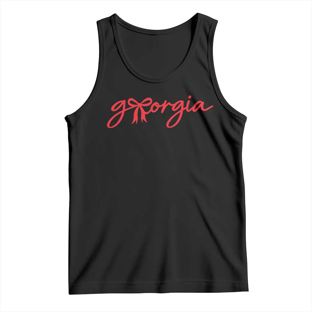 Georgia Coquette Bow Tank Top GA State Funny Game Day Red Ribbon