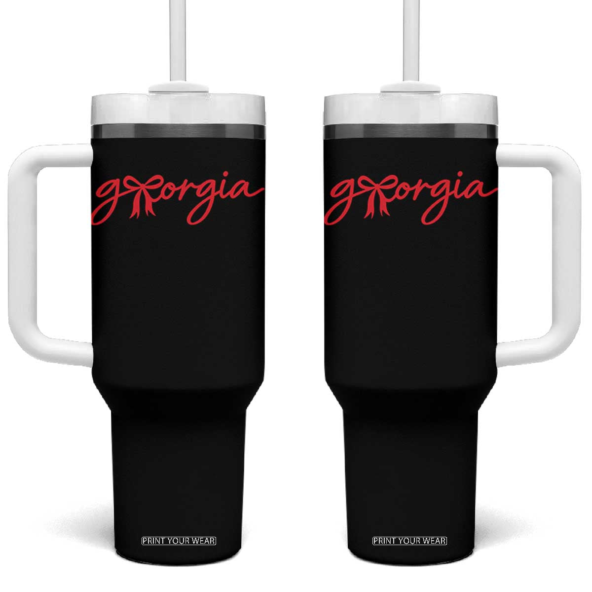 Georgia Coquette Bow Tumbler With Handle GA State Funny Game Day Red Ribbon