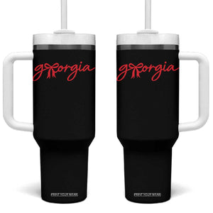 Georgia Coquette Bow Tumbler With Handle GA State Funny Game Day Red Ribbon
