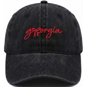 Georgia Coquette Bow Washed Cotton Baseball Cap GA State Funny Game Day Red Ribbon