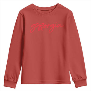 Georgia Coquette Bow Youth Sweatshirt GA State Funny Game Day Red Ribbon