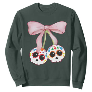 Day Of The Dead Sweatshirt Sugar Skull Pink Bow Coquette Aesthetic TS11 Dark Forest Green Print Your Wear