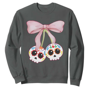 Day Of The Dead Sweatshirt Sugar Skull Pink Bow Coquette Aesthetic TS11 Dark Heather Print Your Wear