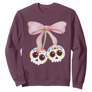 Day Of The Dead Sweatshirt Sugar Skull Pink Bow Coquette Aesthetic TS11 Maroon Print Your Wear