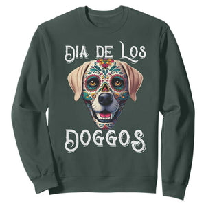 Day Of The Dead Sweatshirt Dia De Los Doggos Dog Calaca Face Painting TS11 Dark Forest Green Print Your Wear