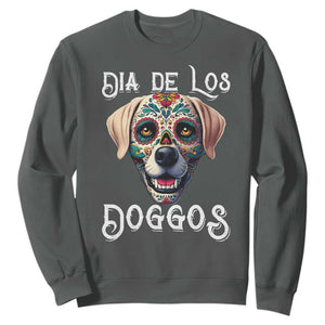 Day Of The Dead Sweatshirt Dia De Los Doggos Dog Calaca Face Painting TS11 Dark Heather Print Your Wear