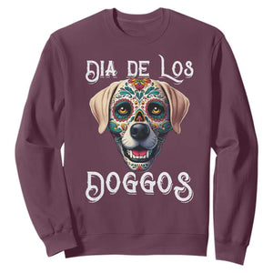 Day Of The Dead Sweatshirt Dia De Los Doggos Dog Calaca Face Painting TS11 Maroon Print Your Wear