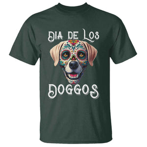 Day Of The Dead T Shirt Dia De Los Doggos Dog Calaca Face Painting TS11 Dark Forest Green Print Your Wear