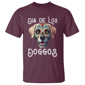 Day Of The Dead T Shirt Dia De Los Doggos Dog Calaca Face Painting TS11 Maroon Print Your Wear