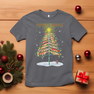 Funny Christmas Fishing T Shirt Merry Fishmas Fish Xmas Tree Star TS11 Charcoal Print Your Wear