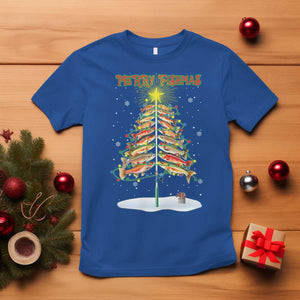 Funny Christmas Fishing T Shirt Merry Fishmas Fish Xmas Tree Star TS11 Royal Blue Print Your Wear