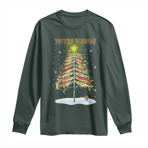 Funny Christmas Fishing Long Sleeve Shirt Merry Fishmas Fish Xmas Tree Star TS11 Dark Forest Green Print Your Wear