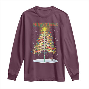 Funny Christmas Fishing Long Sleeve Shirt Merry Fishmas Fish Xmas Tree Star TS11 Maroon Print Your Wear