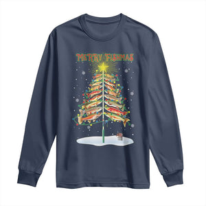 Funny Christmas Fishing Long Sleeve Shirt Merry Fishmas Fish Xmas Tree Star TS11 Navy Print Your Wear