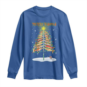 Funny Christmas Fishing Long Sleeve Shirt Merry Fishmas Fish Xmas Tree Star TS11 Royal Blue Print Your Wear