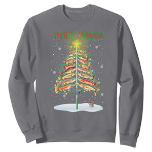 Funny Christmas Fishing Sweatshirt Merry Fishmas Fish Xmas Tree Star TS11 Charcoal Print Your Wear