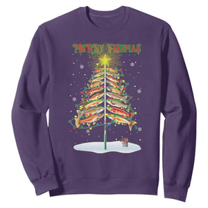 Funny Christmas Fishing Sweatshirt Merry Fishmas Fish Xmas Tree Star TS11 Purple Print Your Wear