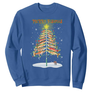 Funny Christmas Fishing Sweatshirt Merry Fishmas Fish Xmas Tree Star TS11 Royal Blue Print Your Wear