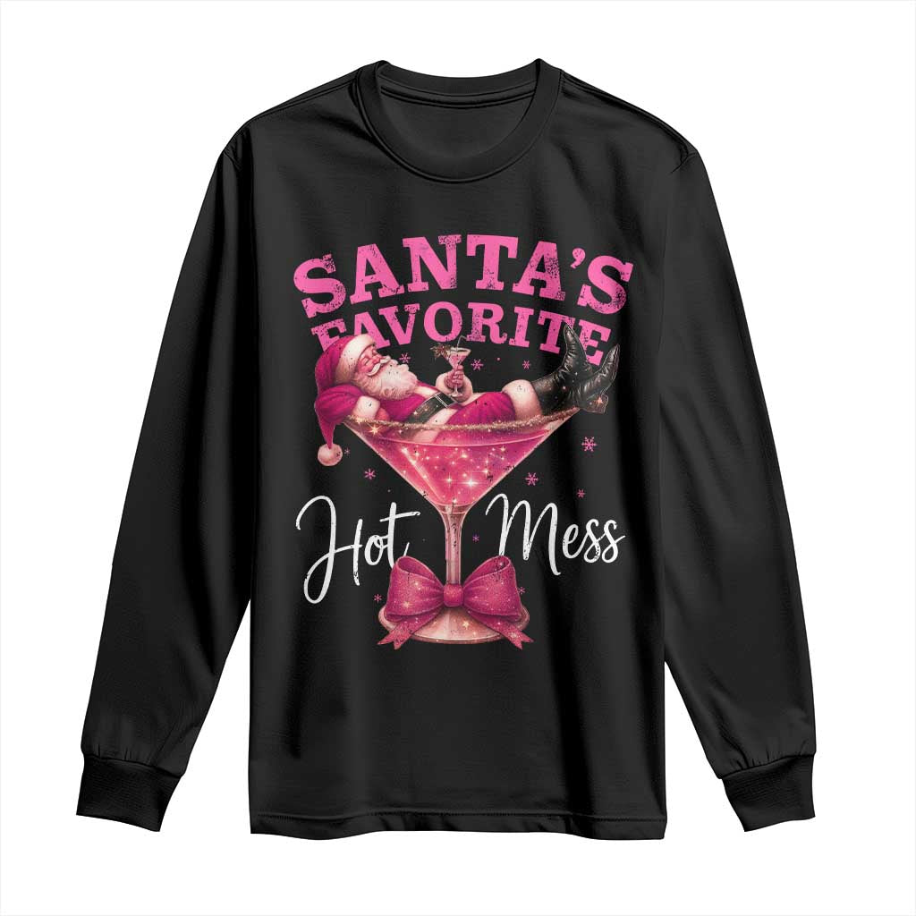Funny Christmas Santas Favorite Hot Mess Long Sleeve Shirt Xmas Drinking Party TS11 Black Print Your Wear