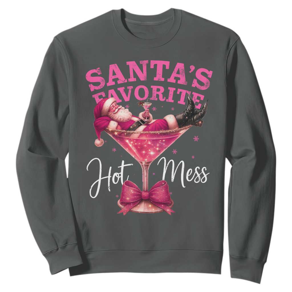 Funny Christmas Santas Favorite Hot Mess Sweatshirt Xmas Drinking Party TS11 Dark Heather Print Your Wear