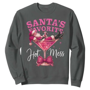 Funny Christmas Santas Favorite Hot Mess Sweatshirt Xmas Drinking Party TS11 Dark Heather Print Your Wear
