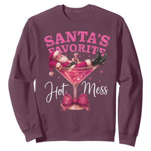 Funny Christmas Santas Favorite Hot Mess Sweatshirt Xmas Drinking Party TS11 Maroon Print Your Wear