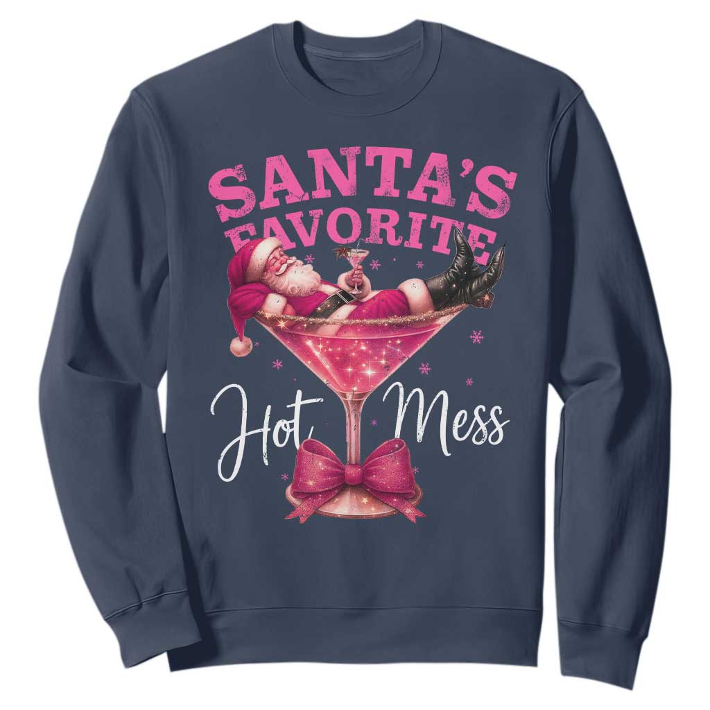 Funny Christmas Santas Favorite Hot Mess Sweatshirt Xmas Drinking Party TS11 Navy Print Your Wear