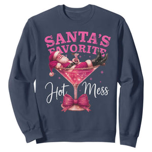 Funny Christmas Santas Favorite Hot Mess Sweatshirt Xmas Drinking Party TS11 Navy Print Your Wear