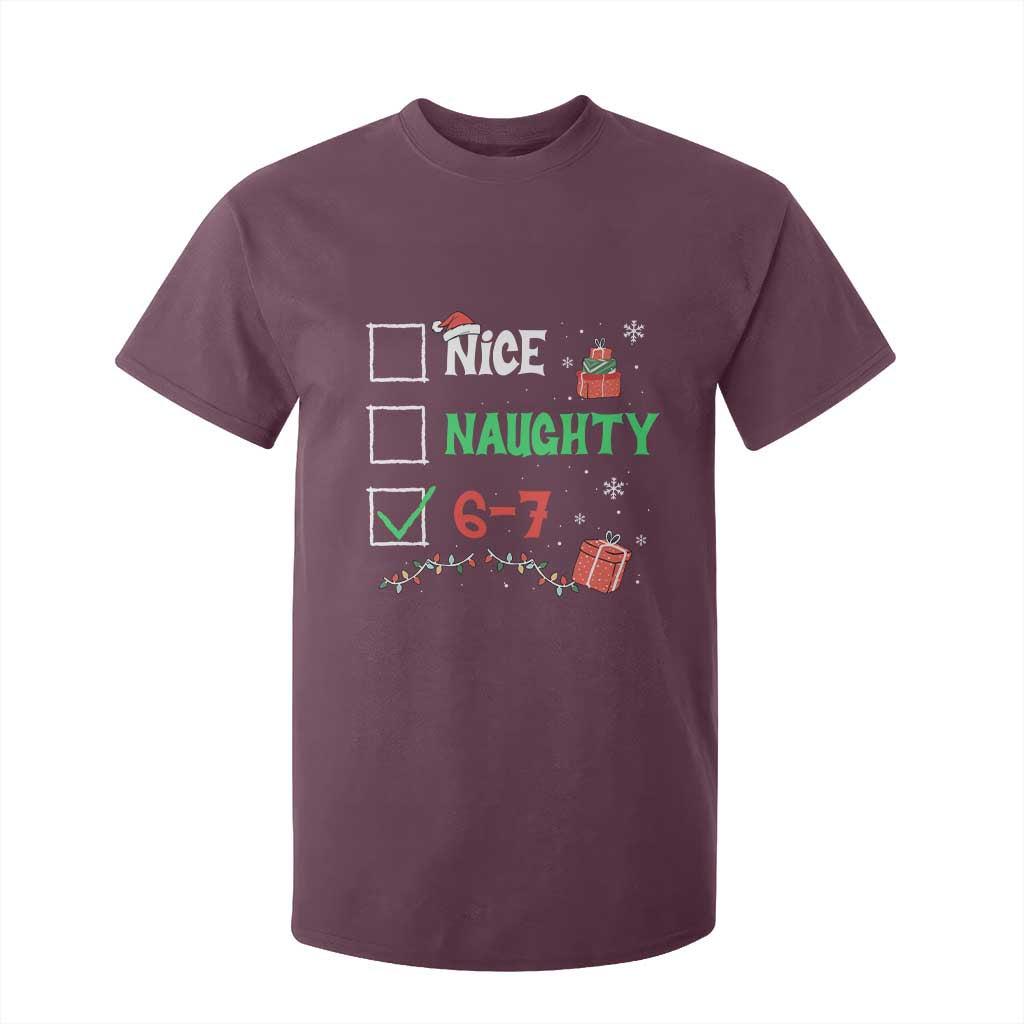 Funny 67 Christmas T Shirt For Kid Nice Naughty 67 Xmas Checklist TS11 Maroon Print Your Wear