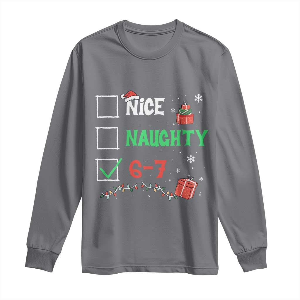 Funny 67 Christmas Long Sleeve Shirt Nice Naughty 67 Xmas Checklist TS11 Charcoal Print Your Wear