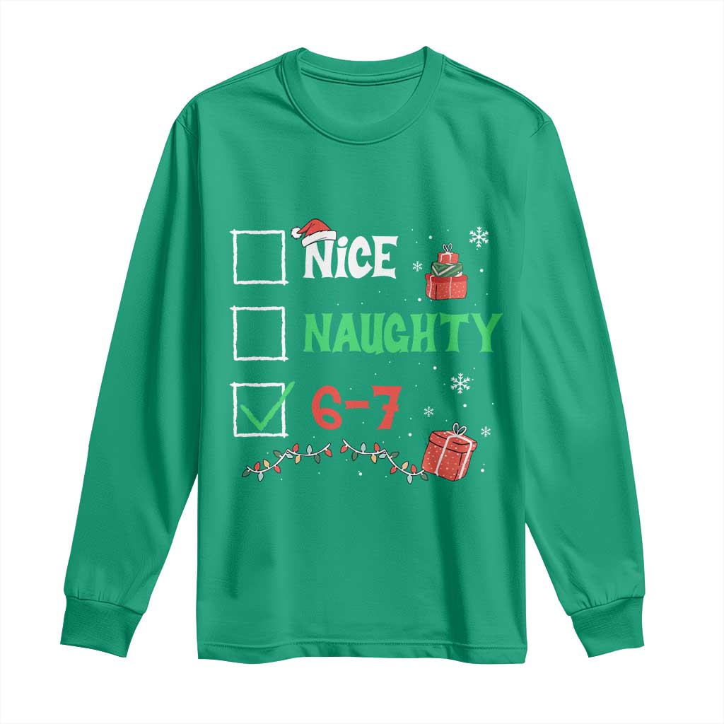 Funny 67 Christmas Long Sleeve Shirt Nice Naughty 67 Xmas Checklist TS11 Irish Green Print Your Wear