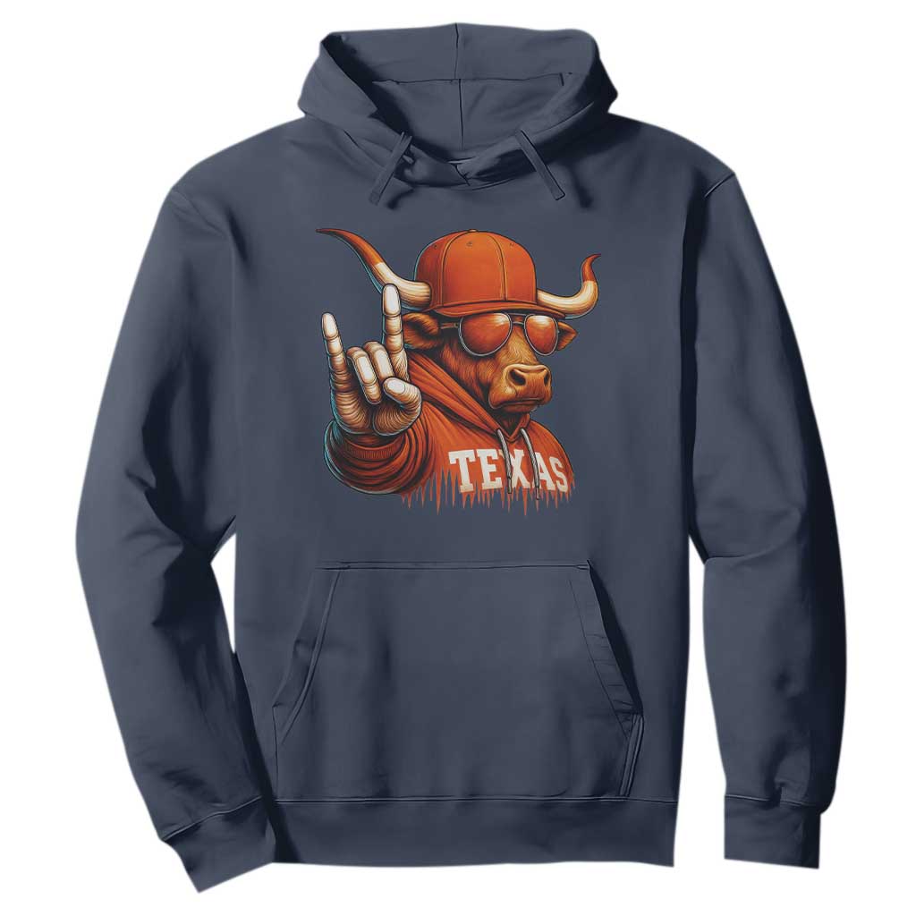 TFL Football Lover Hoodie Orange Cow Rock Hand Sign TS11 Navy Print Your Wear