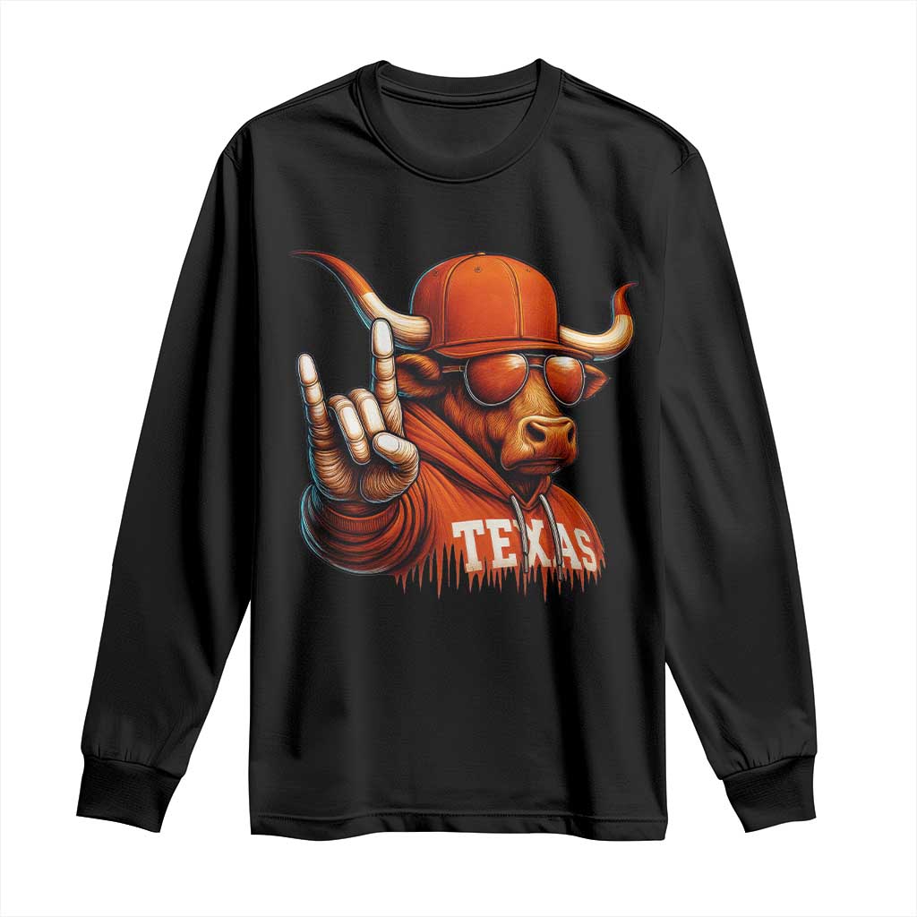 TFL Football Lover Long Sleeve Shirt Orange Cow Rock Hand Sign TS11 Black Print Your Wear