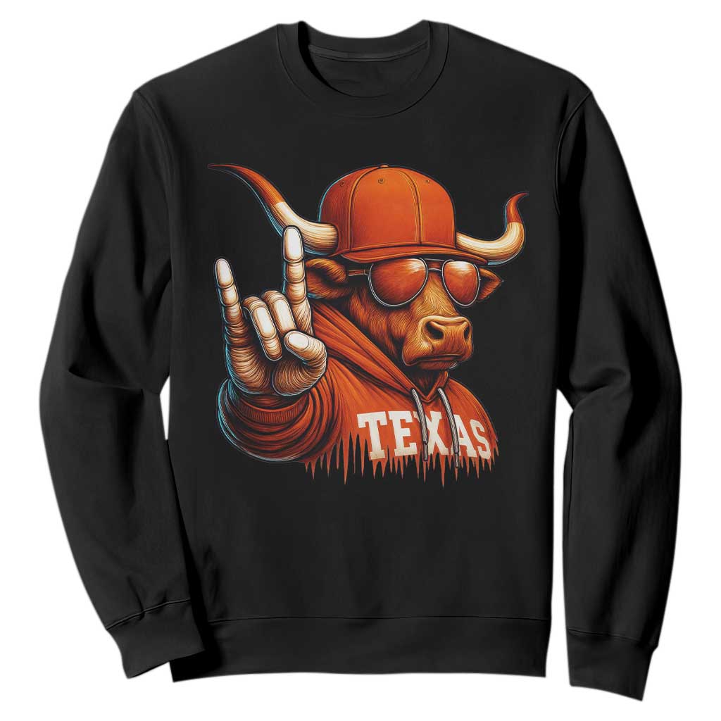 TFL Football Lover Sweatshirt Orange Cow Rock Hand Sign TS11 Black Print Your Wear