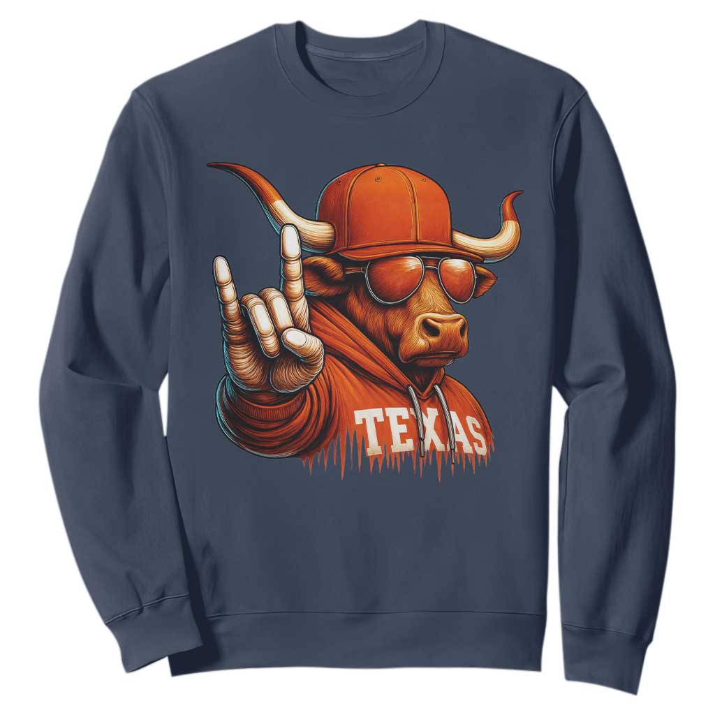 TFL Football Lover Sweatshirt Orange Cow Rock Hand Sign TS11 Navy Print Your Wear