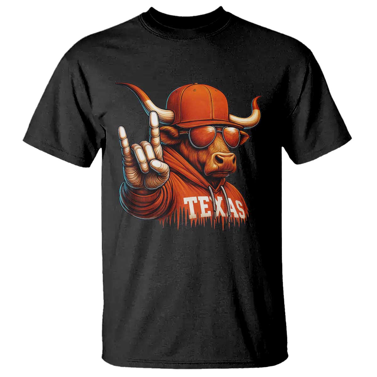 TFL Football Lover T Shirt Orange Cow Rock Hand Sign TS11 Black Print Your Wear