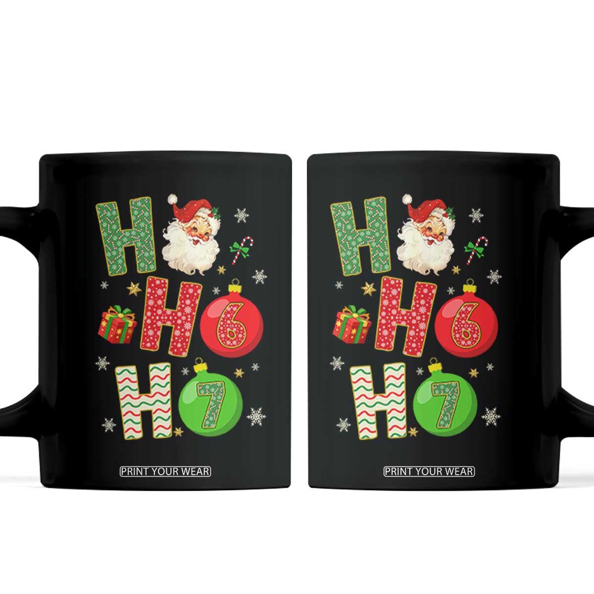 Funny Christmas Santa Ho Ho Ho 67 Coffee Mug Six Seven Meme 6 7 Xmas Bauble TS11 Black Print Your Wear