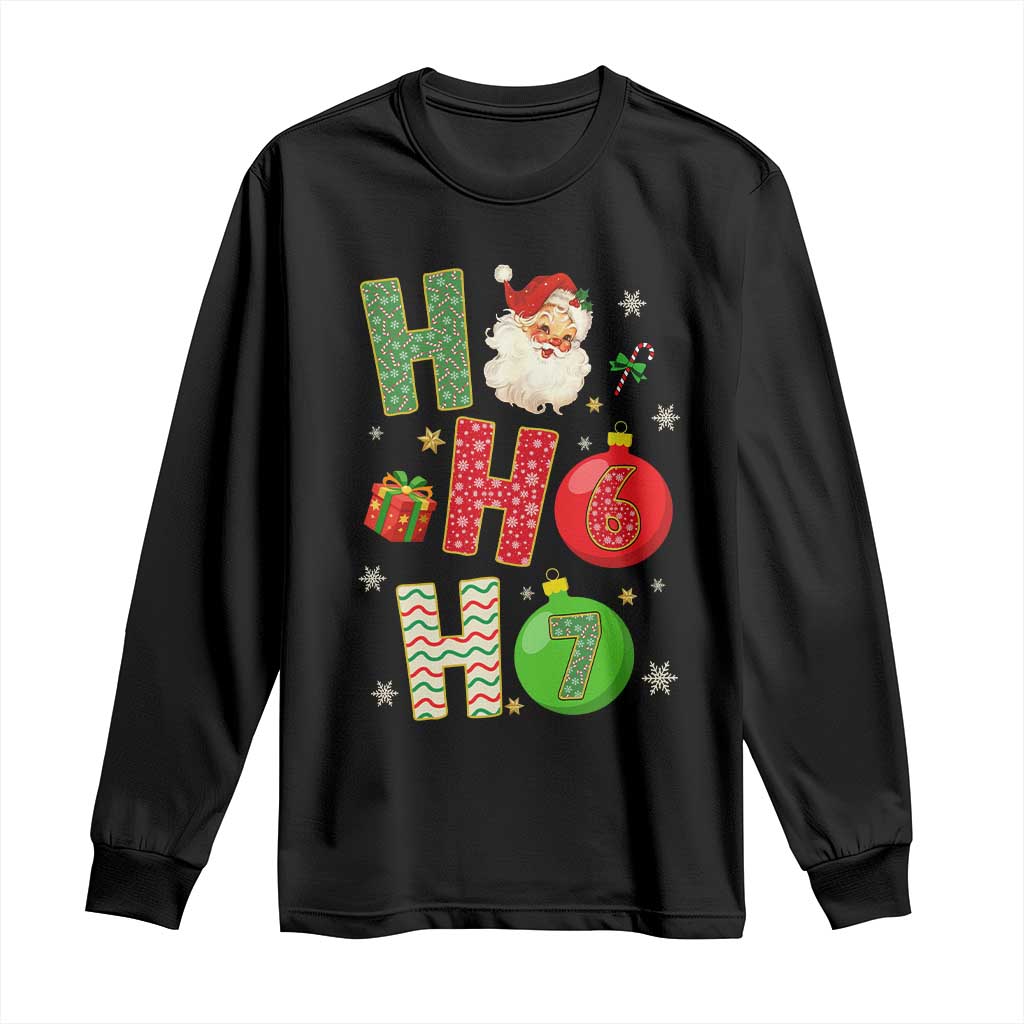 Funny Christmas Santa Ho Ho Ho 67 Long Sleeve Shirt Six Seven Meme 6 7 Xmas Bauble TS11 Black Print Your Wear