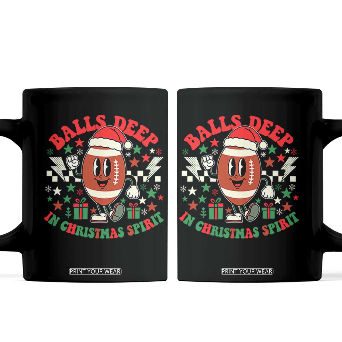 Funny Xmas American Football Coffee Mug Balls Deep In Christmas Spirit Game Day TS11 Black Print Your Wear