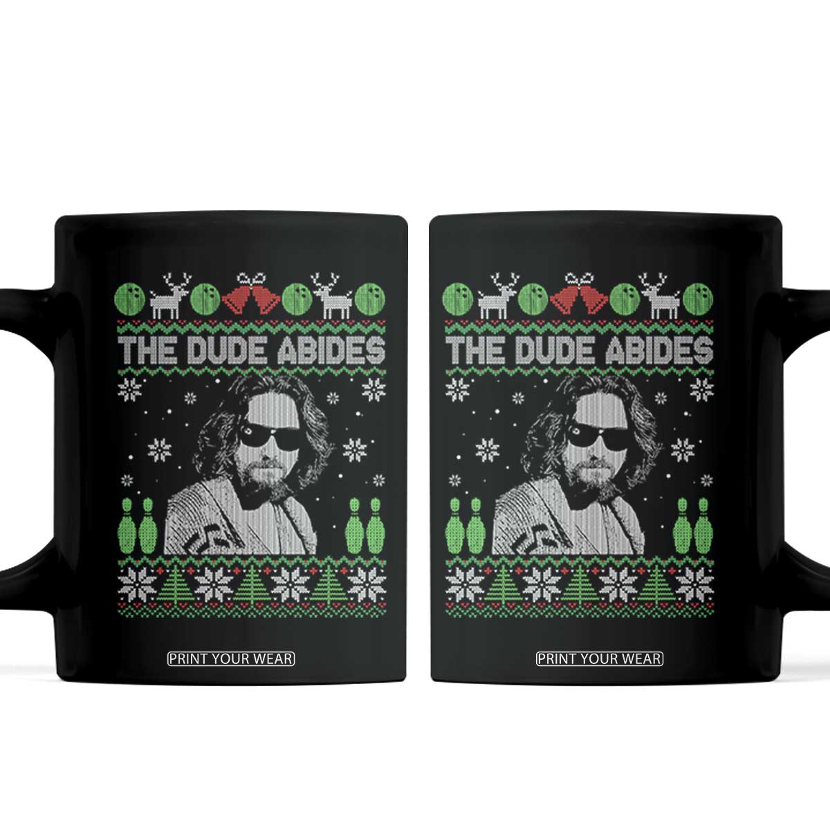 The Dude Abides Christmas Bowling Coffee Mug Funny Bowling Movie TS11 Black Print Your Wear
