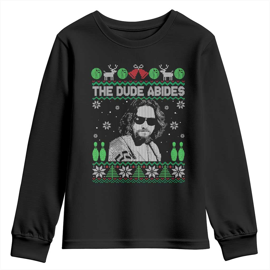 The Dude Abides Christmas Bowling Youth Sweatshirt Funny Bowling Movie TS11 Black Print Your Wear