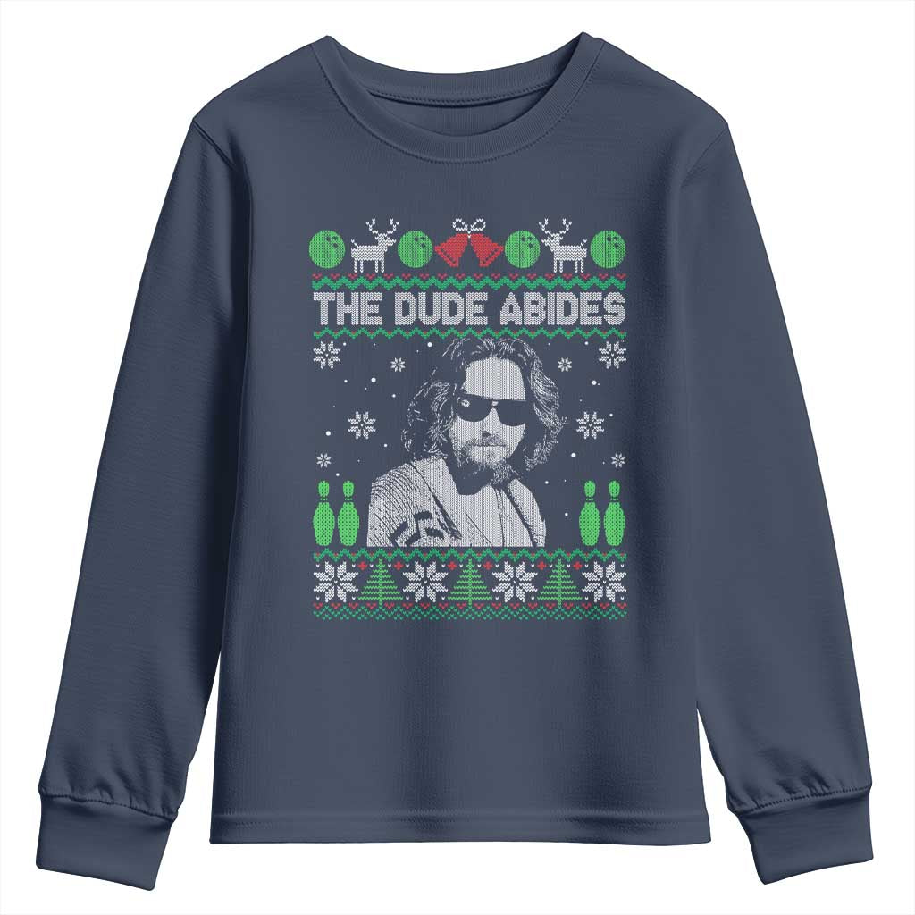 The Dude Abides Christmas Bowling Youth Sweatshirt Funny Bowling Movie TS11 Navy Print Your Wear
