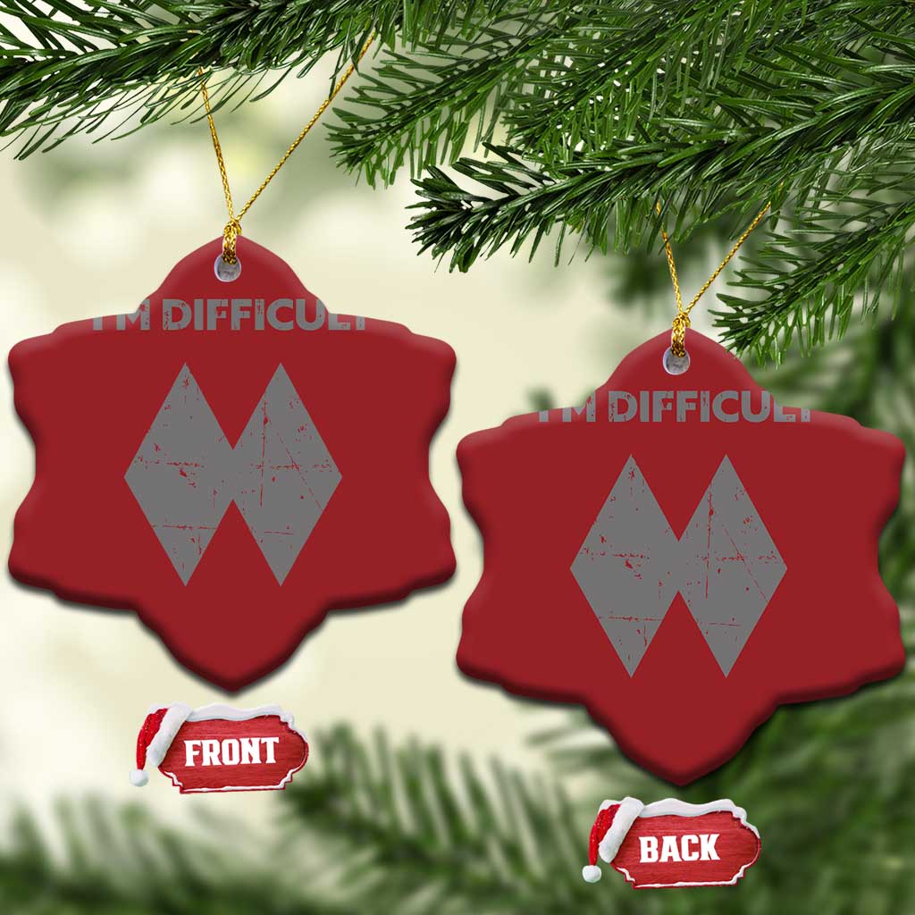 Funny Ski Snowboard Christmas Ornament I'm Difficult Double Black Diamonds TS11 Snow Flake Red Print Your Wear