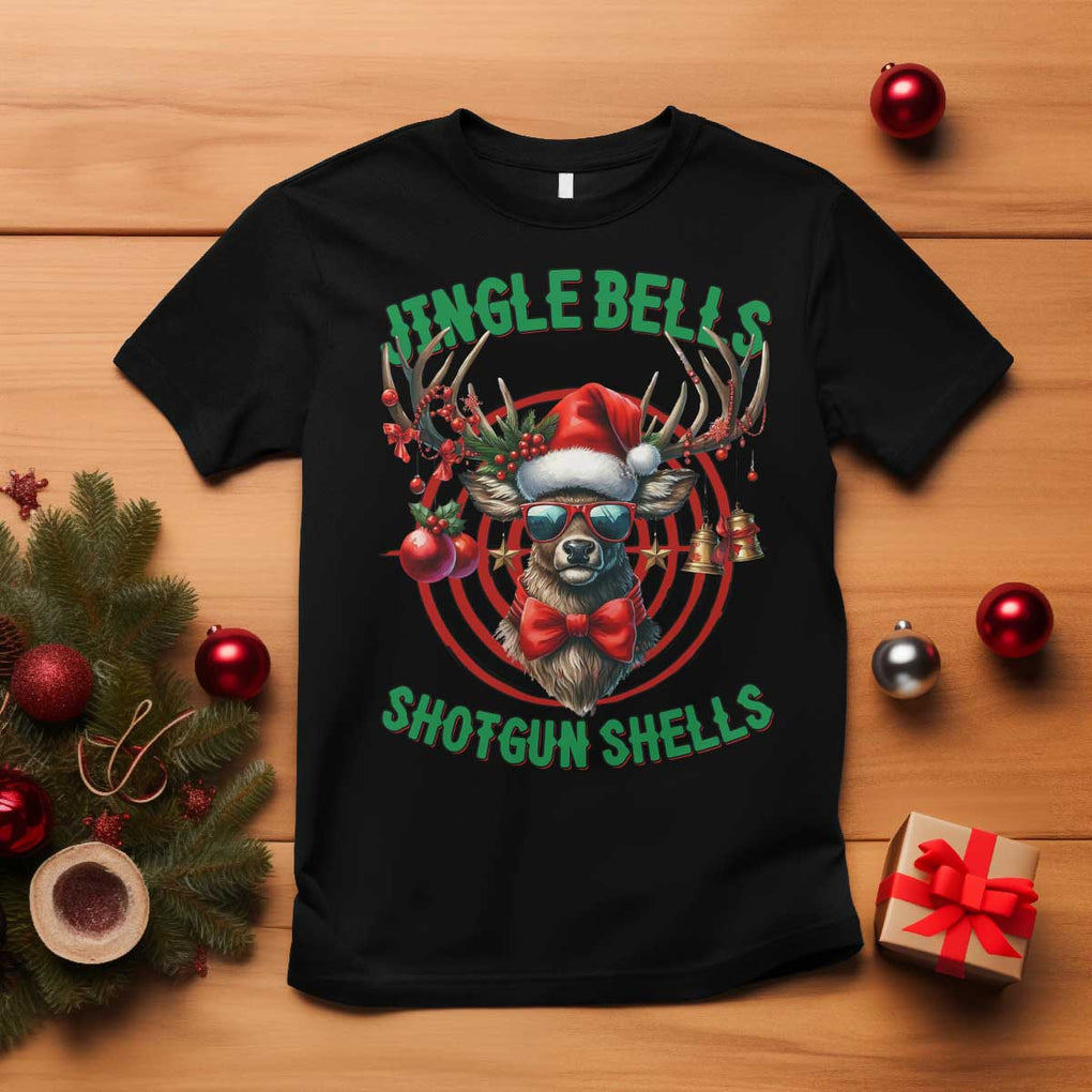 Funny Christmas Hunting T Shirt Jingle Bells Shotgun Shells Santa Deer TS11 Black Print Your Wear