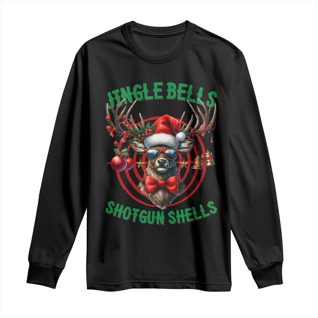 Funny Christmas Hunting Long Sleeve Shirt Jingle Bells Shotgun Shells Santa Deer TS11 Black Print Your Wear