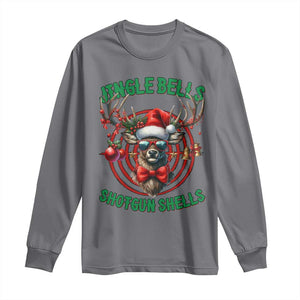 Funny Christmas Hunting Long Sleeve Shirt Jingle Bells Shotgun Shells Santa Deer TS11 Charcoal Print Your Wear